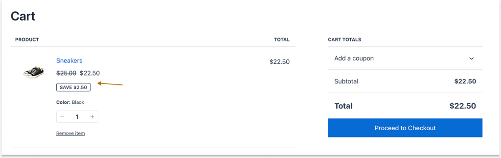 Showing discount by striking out the original product price