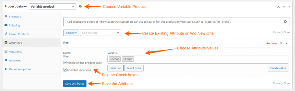 Assign Attributes to Variable Products