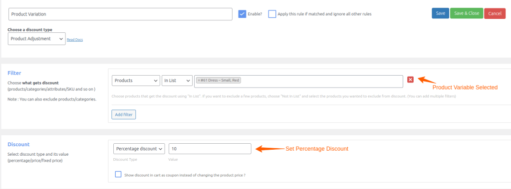 Discount on a Specific Product Variation
