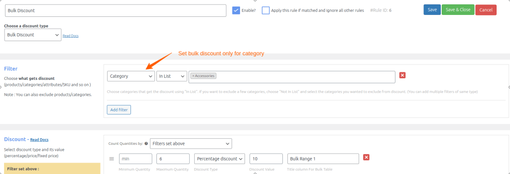 Bulk pricing based on category