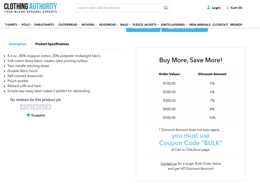 Clothing Authority Bulk Discount