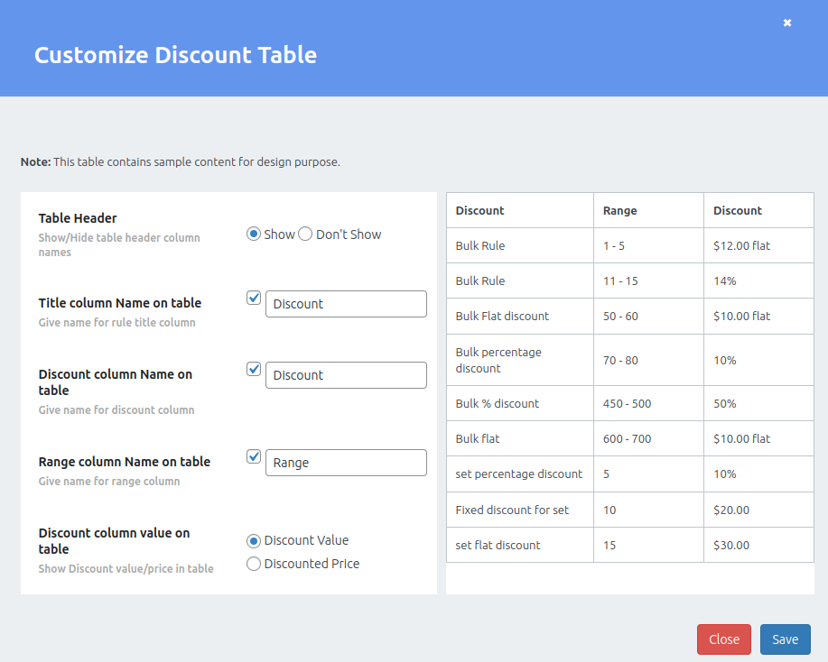 Customize WooCommerce Pricing and Discount Table