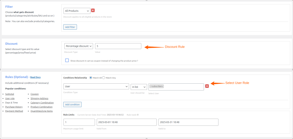 Set Use-Role Specific Discount Rule in WooCommerce