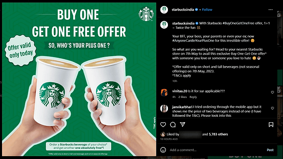 Starbucks BOGO offer