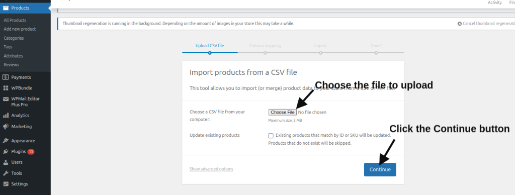 Choose the file for WooCommerce Import Images with Products