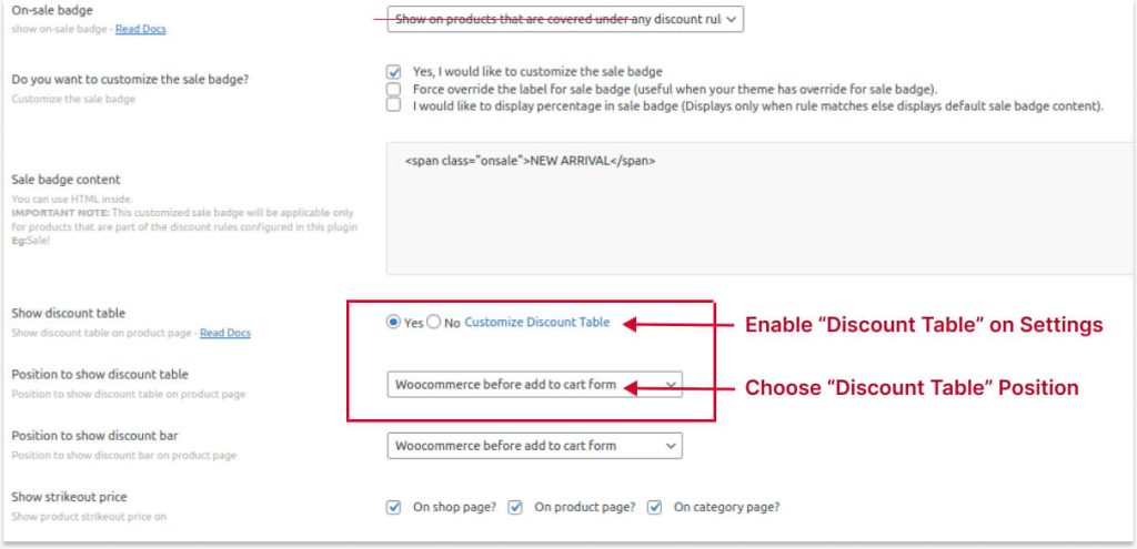 Enable Discount Table on Settings