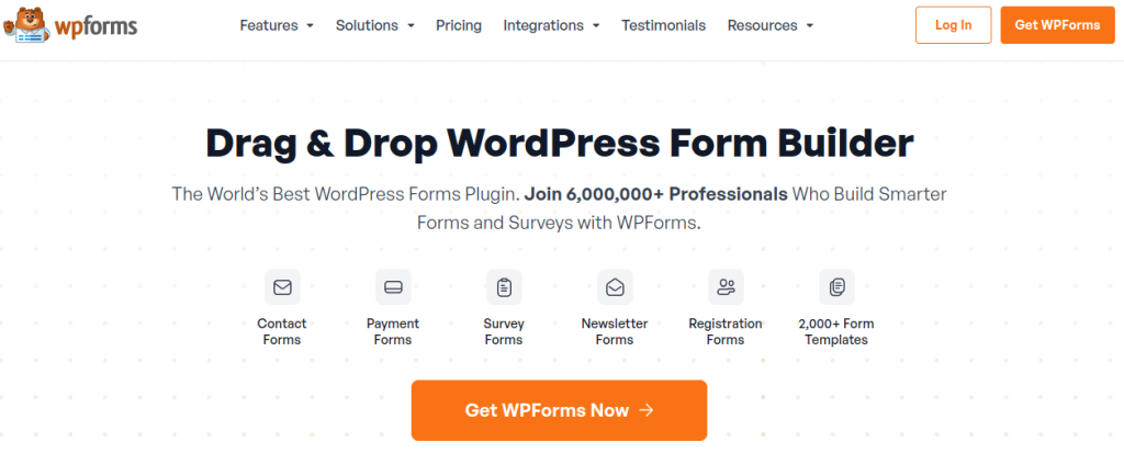 Homepage of WPForms