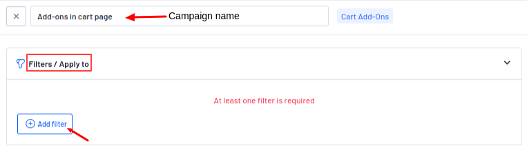 Setting campaign name and filter