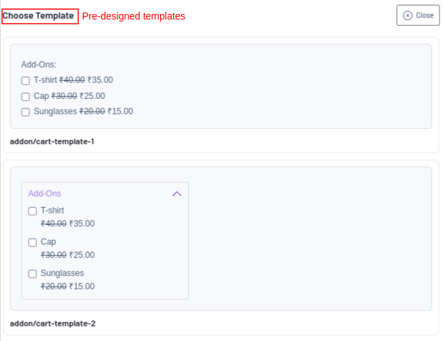 Templates in Cart add-ons campaign