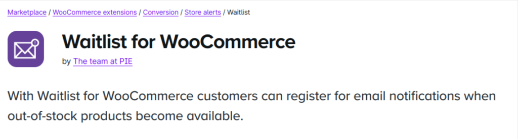 Waitlist for WooCommerce by The Team at PIE