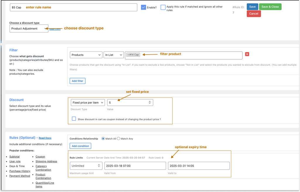 creating a fixed price for a specific product