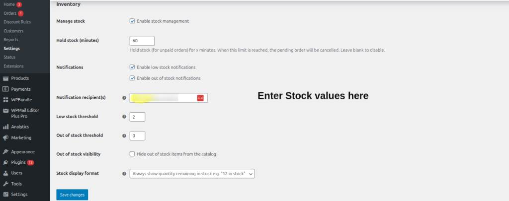 Configure Stock Settings here