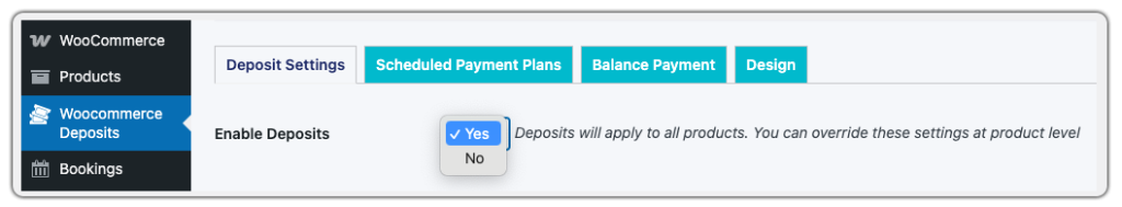 Enable Global Deposit Settings