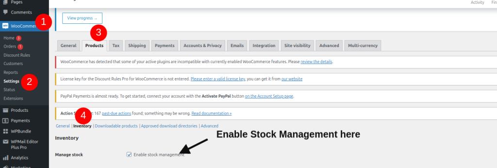 Enable WooCommerce Stock Management here
