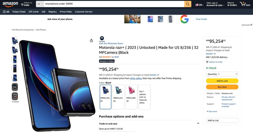 Motorola’s color variations for their latest mobiles on Amazon