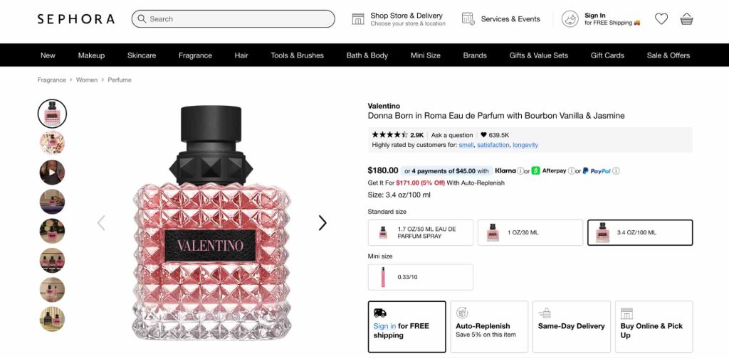 Sephora has a size variation for a perfume product.