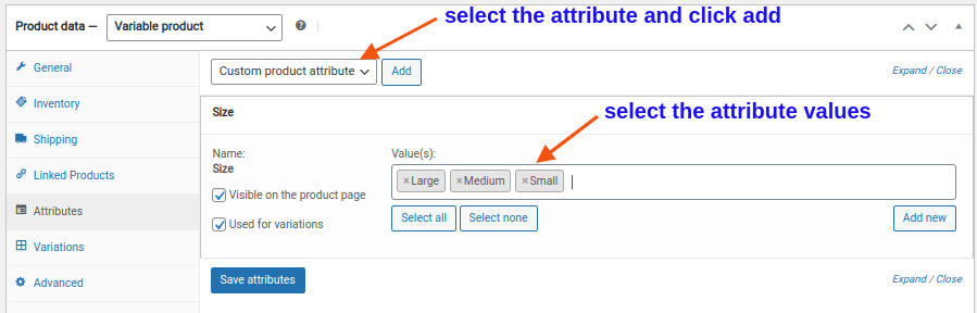 Setting attributes to variable products