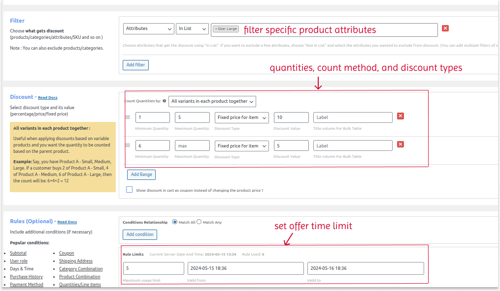 Creating time-limited discounts for volume purchases