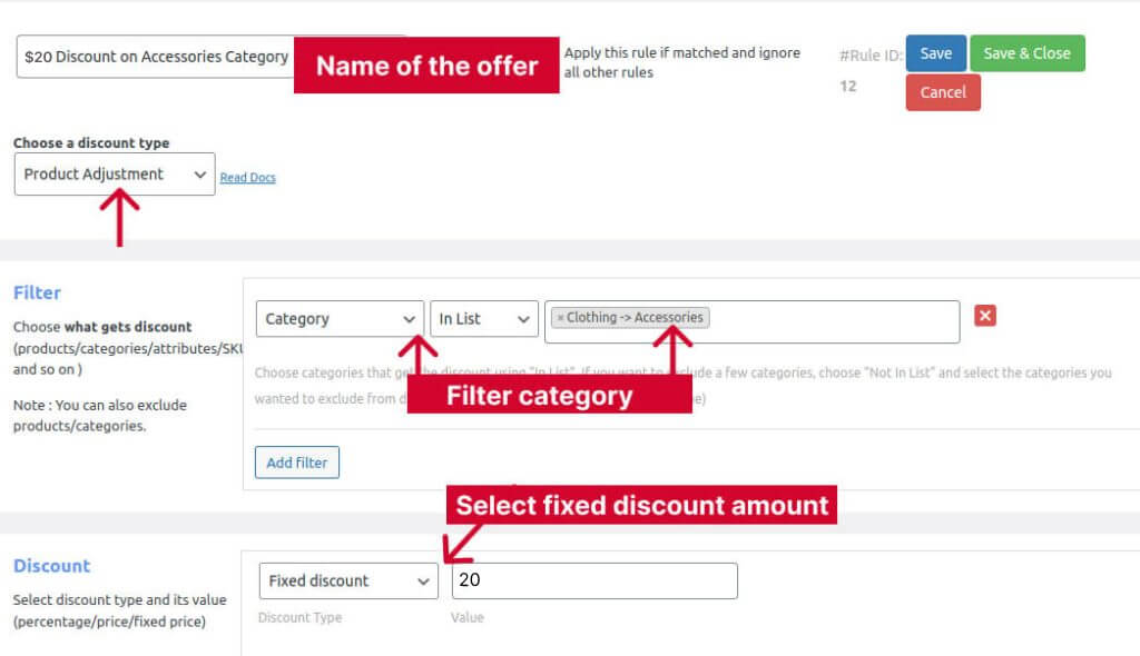 Creating fixed discounts for a specific category