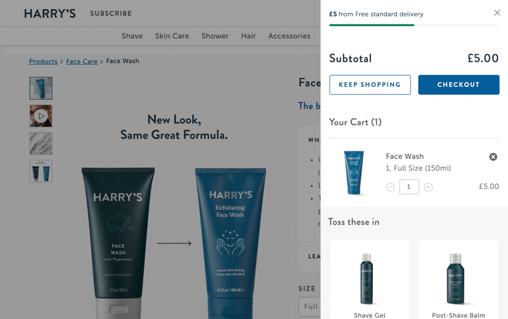 Mobile-friendly cart drawer from Harry’s