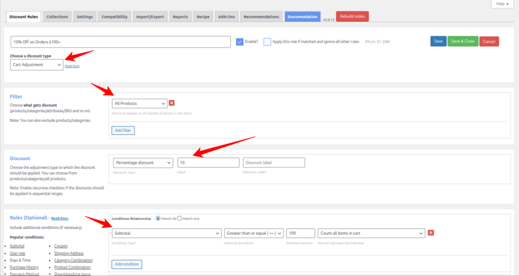 Cart page showing discount applied
