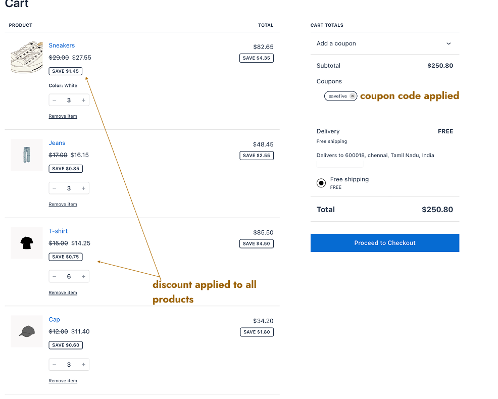 Applying a 5 percent coupon discount in WooCommerce