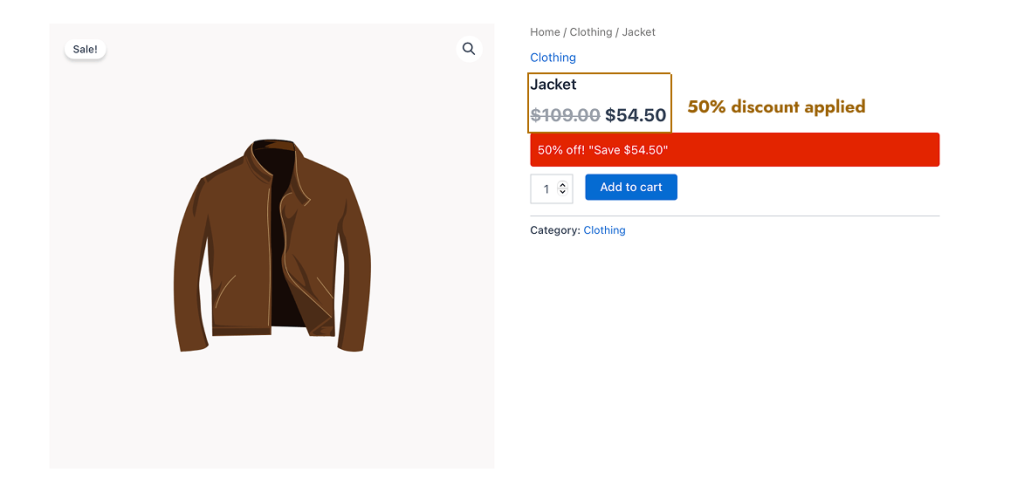 Applying a 50 percent off to a specific product