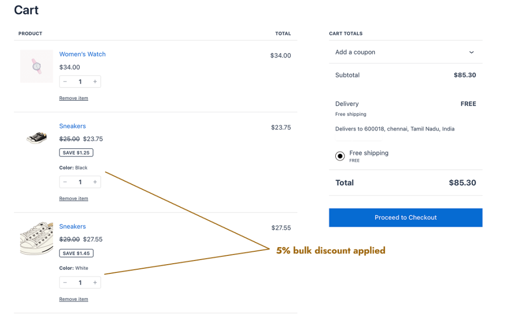 Applying a bulk discount based on quantities