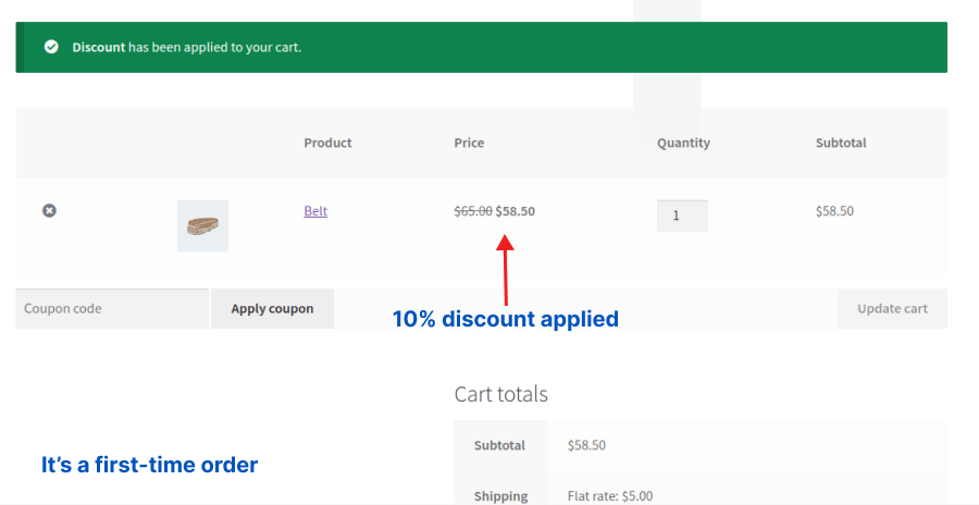 Applying discounts on first-time orders