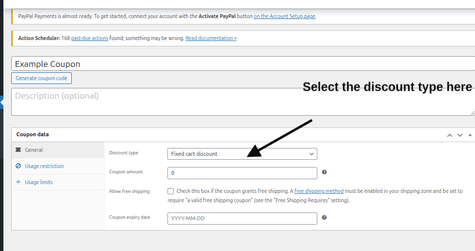 Select the type of WooCommerce Coupon Discount