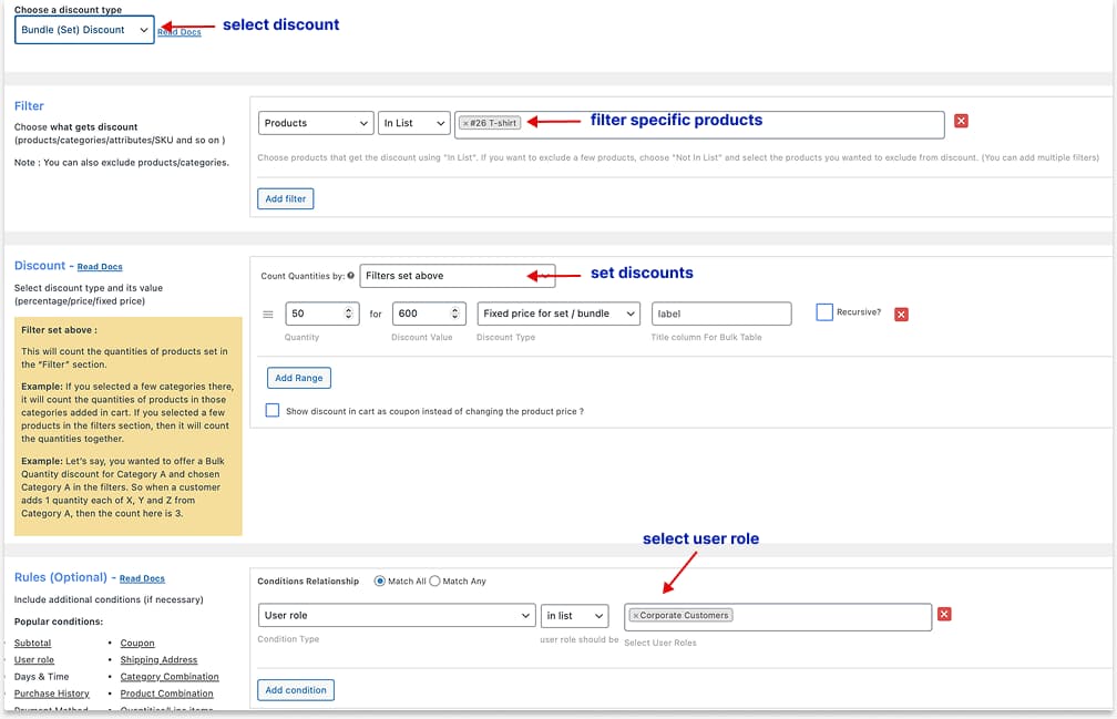 Adding bundle discounts for specific user roles
