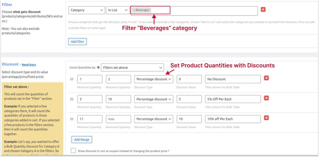 Percentage Discount for Specific Category Based on Quantity
