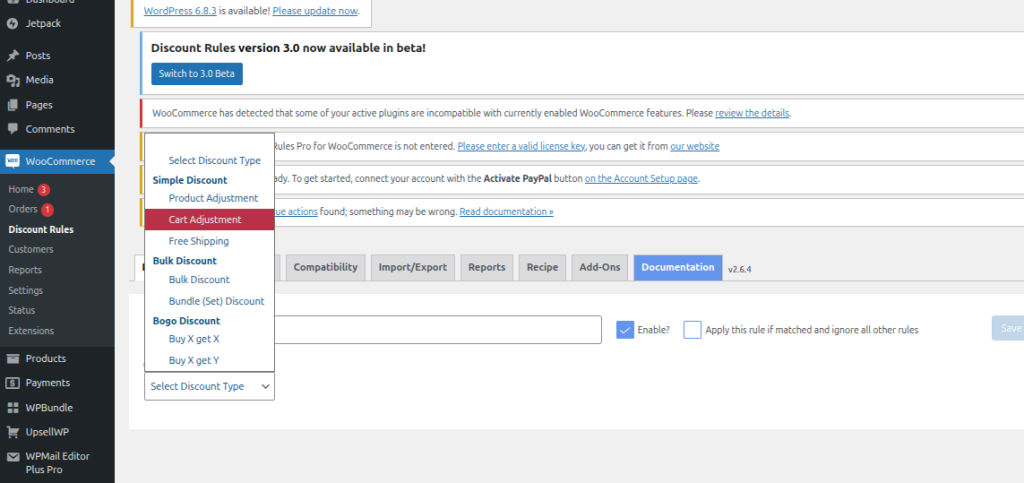 Select the discount type from the drop-down. 