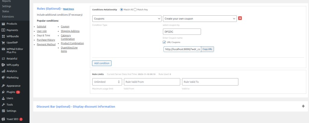 Set discount conditions