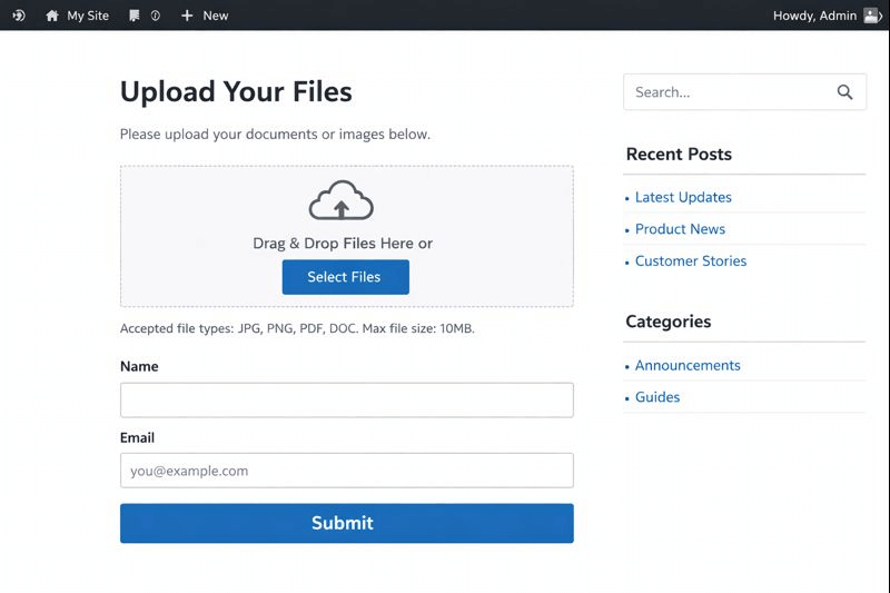 Sample File Upload Form on WordPress Site