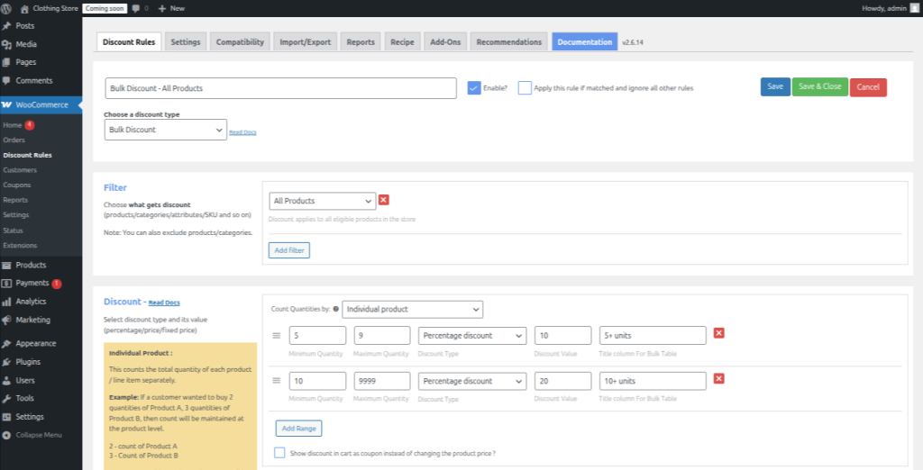 Create Bulk Discount for WooCommerce