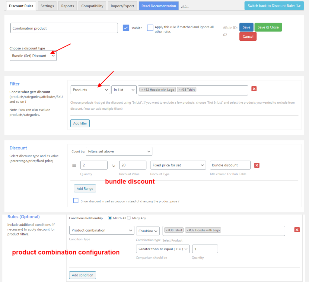 Creating bundle discounts for product combos