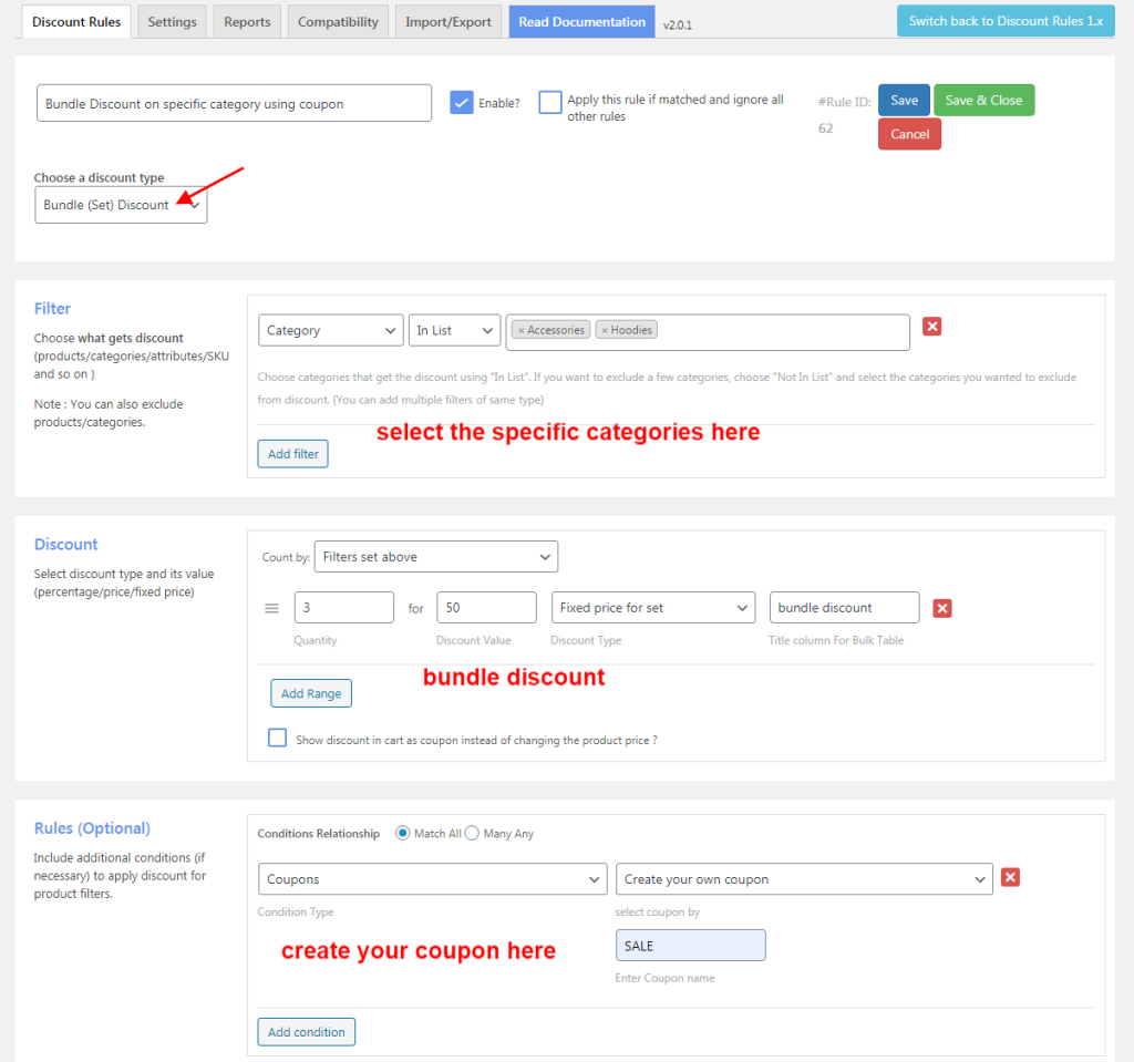 Creating bundle discounts using a coupon