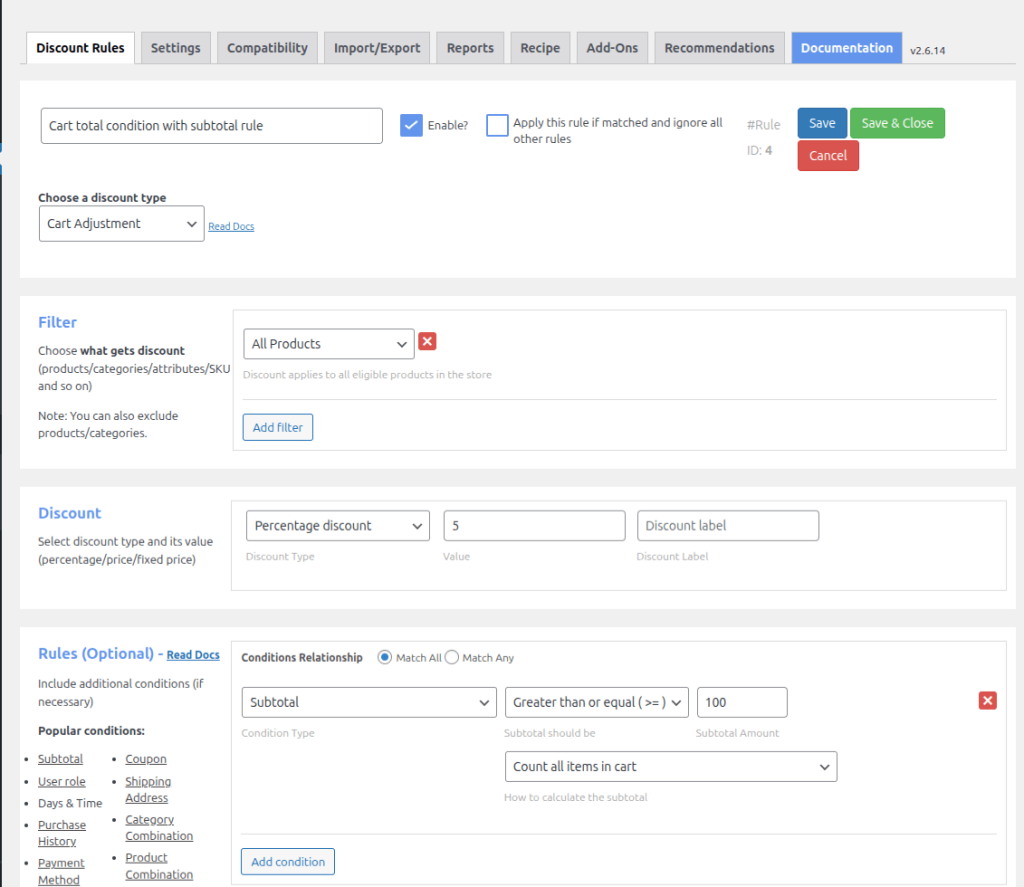 Set Up a Cart Total Discount (Free)