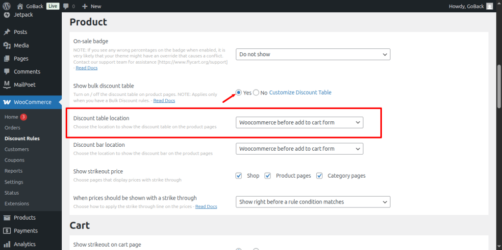 Settings to Display Discount Table on Product Pages for Woocommerce