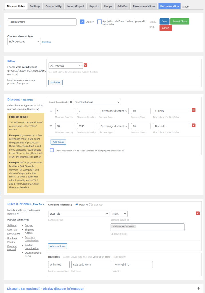 User Role condition added to discount rule