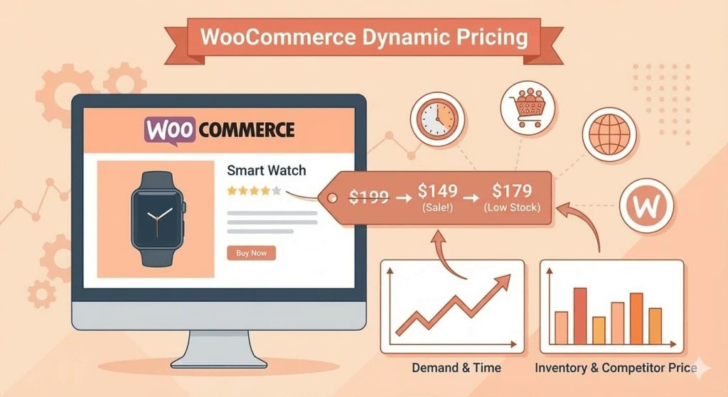 WooCommerce product page with and without dynamic pricing display comparison-