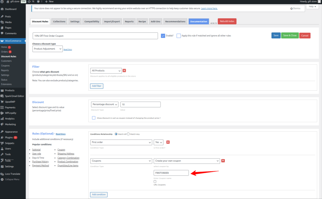 Discount Rules plugin coupon Setup