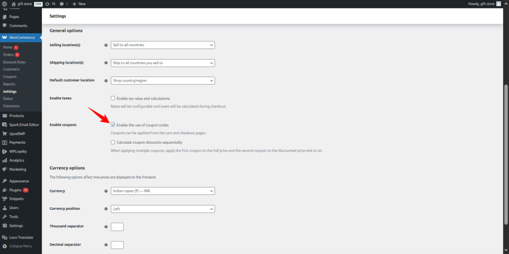 Enable use of coupon codes