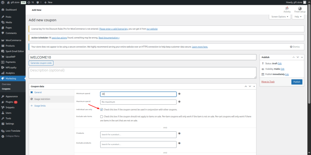 Set Conditions in the WooCommerce Coupons