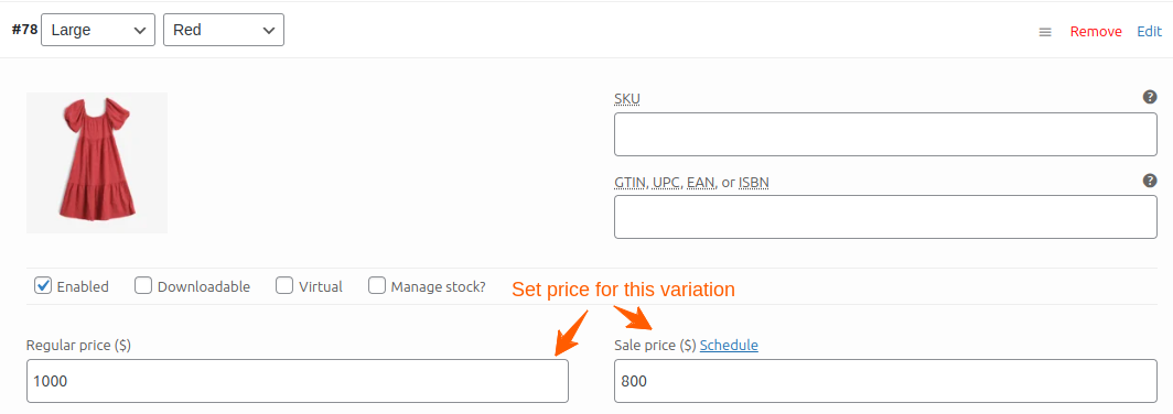 Changing product attribute price