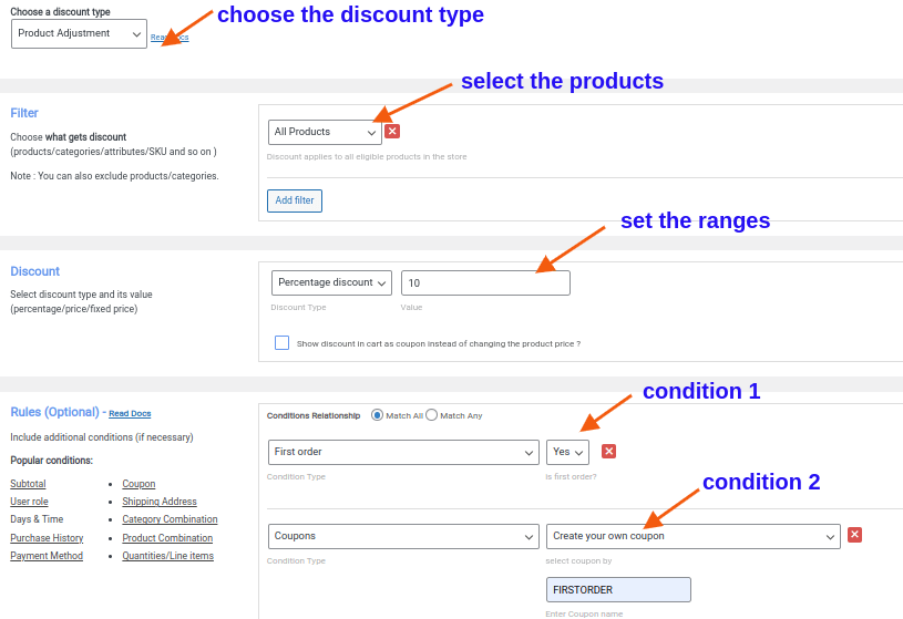Creating a first-time order discount using a coupon