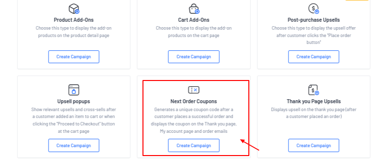 Creating a next order coupon campaign
