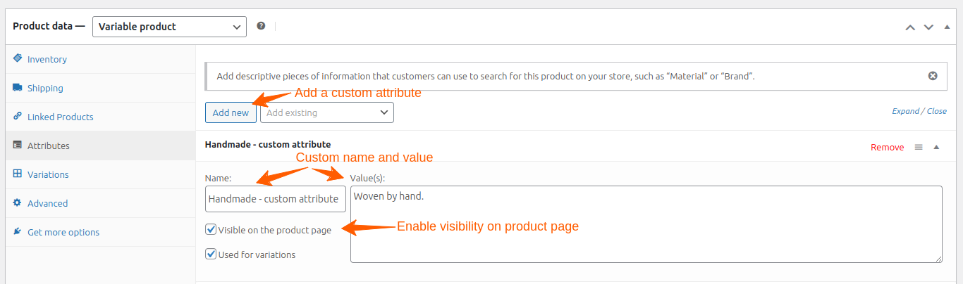 Creating custom attributes in WooCommerce