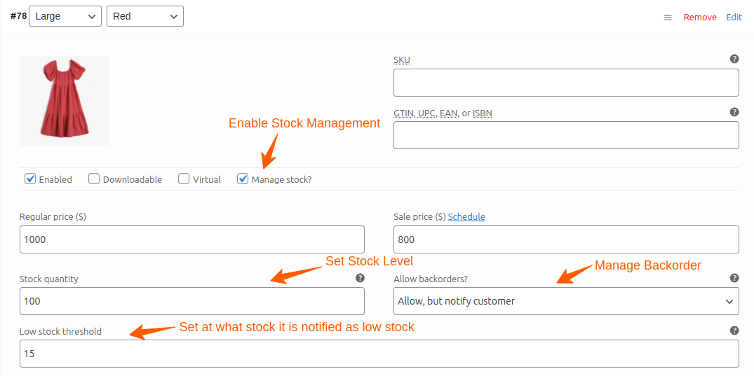 Managing Product Variations Stocks